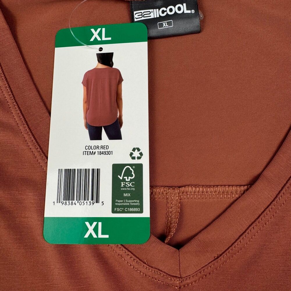 32 Degrees Cool Women Top Sz XL NWT Soft Short Sleeve V-Neck Color Red/Rust - Picture 7 of 9